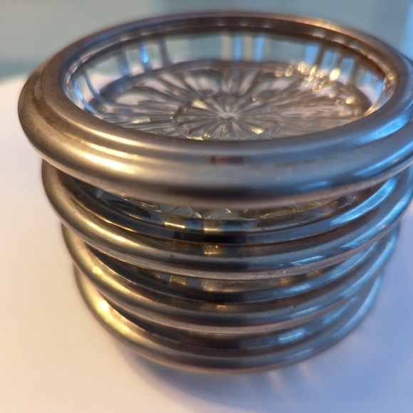 Vintage Coasters, Italian Silver Glass Crystal Coasters, Set of 4 Bar Decor - Picture 14 of 17